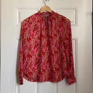 H&M floral tie neck blouse